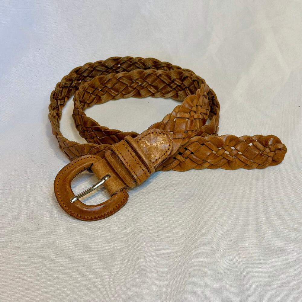 Vintage Braided Tan Genuine Leather Belt Leather Buckle Size M India Boho